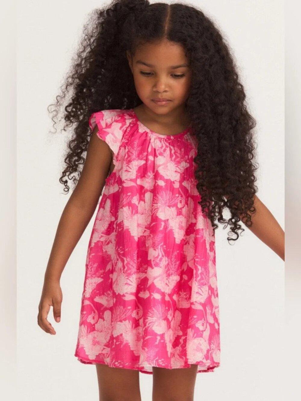 NWOT LoveShackFancy Girls Pink Cotton Silk Blend Mermaid Print Lou Dress Size 10